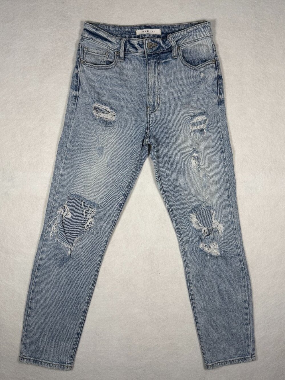 Eunina Tobi Super High Rise Mom Jean Crop Light wash distressed denim Size 3